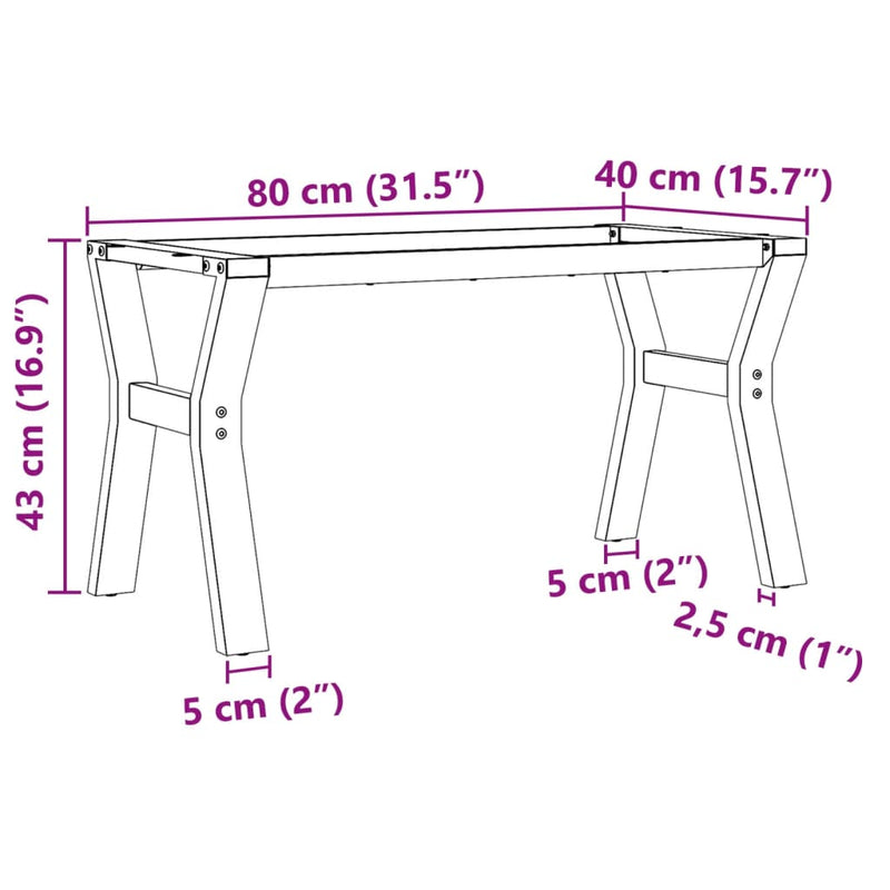 vidaXL acél dohányzóasztallábak Y-alakú vázzal 80 x 40 x 43 cm