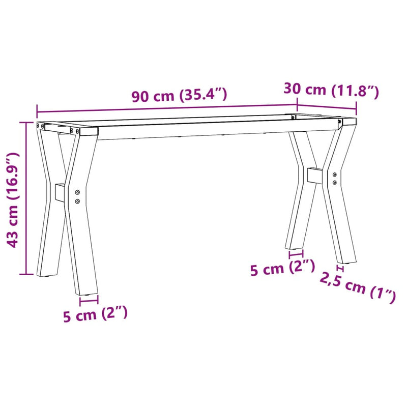vidaXL acél dohányzóasztallábak Y-alakú vázzal 90 x 30 x 43 cm