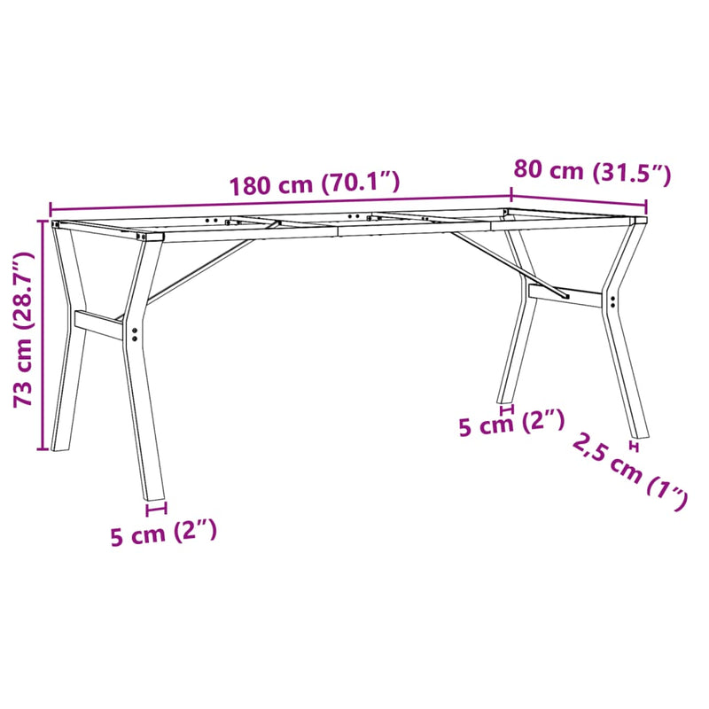 vidaXL acél étkezőasztallábak Y-alakú vázzal 180 x 80 x 73 cm