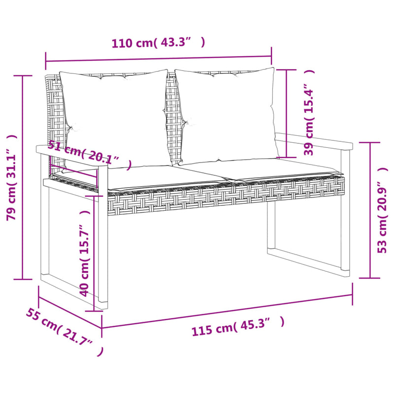 vidaXL fekete polyrattan és akácfa kerti pad párnával