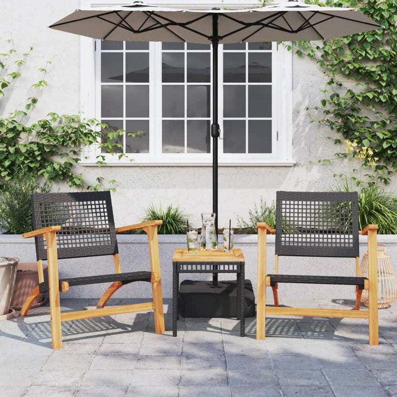 vidaXL fekete polyrattan és akácfa kerti asztal 38 x 38 x 42 cm
