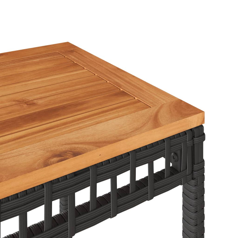 vidaXL fekete polyrattan és akácfa kerti asztal 38 x 38 x 42 cm