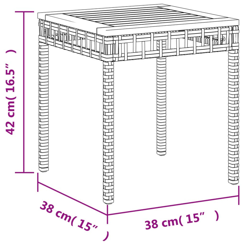 vidaXL fekete polyrattan és akácfa kerti asztal 38 x 38 x 42 cm