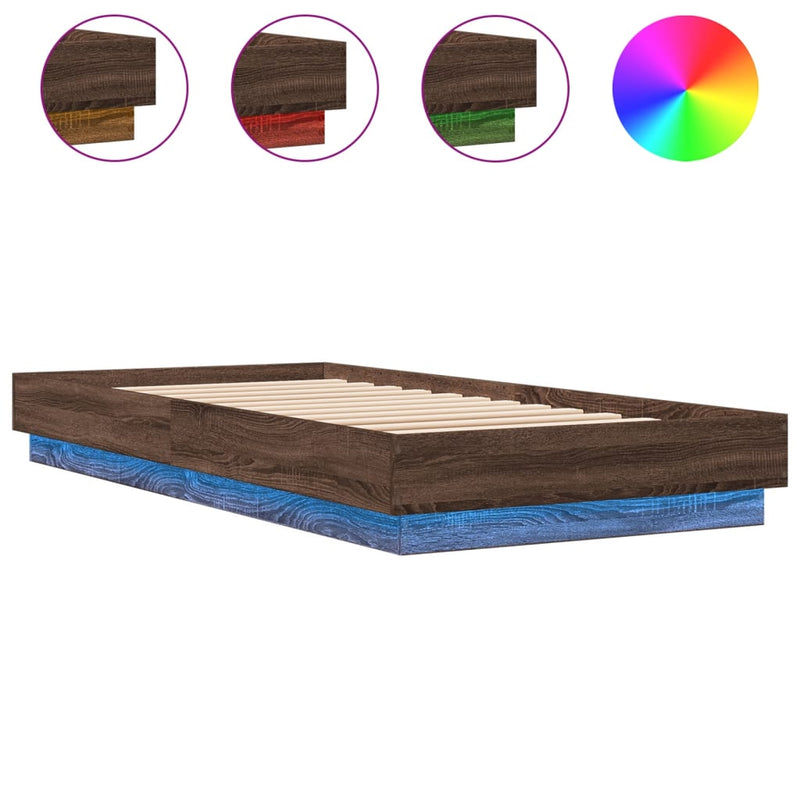vidaXL barna tölgy színű ágykeret LED-világítással 90 x 200 cm