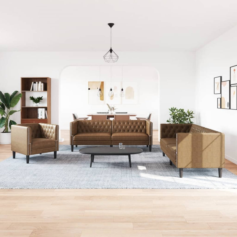 vidaXL 3 részes barna művelúr Chesterfield kanapégarnitúra
