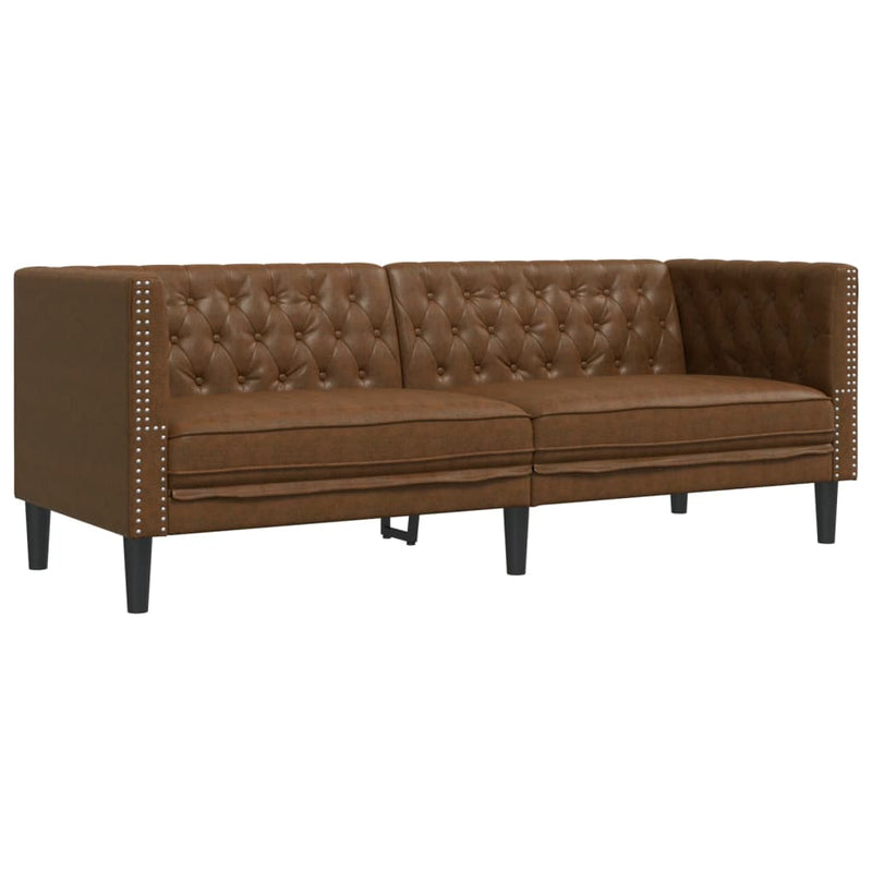 vidaXL 3 részes barna művelúr Chesterfield kanapégarnitúra