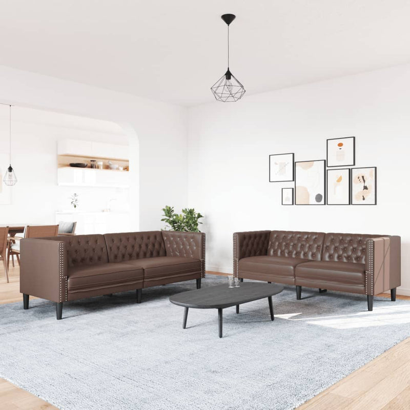 vidaXL 2 részes barna műbőr Chesterfield kanapégarnitúra