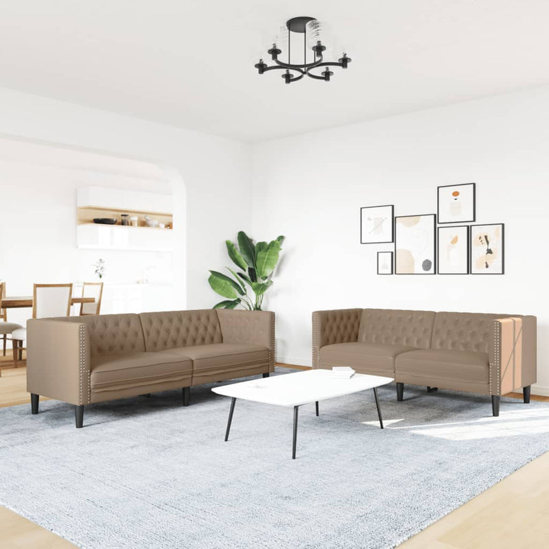 vidaXL 2 részes kávészínű műbőr Chesterfield kanapégarnitúra