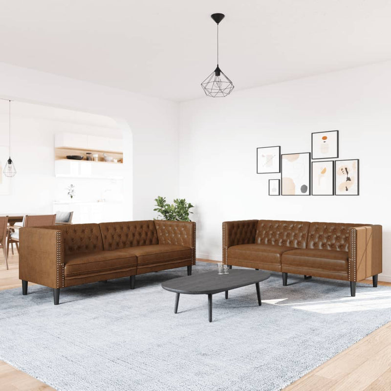 vidaXL 2 részes barna művelúr Chesterfield kanapégarnitúra
