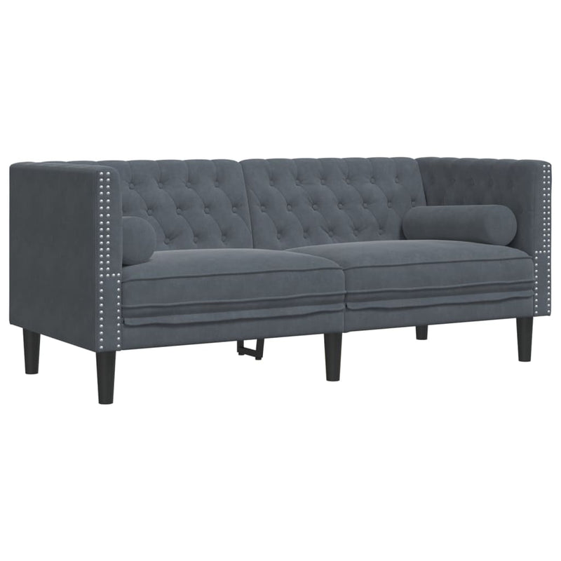 vidaXL 3 részes sötétszürke bársony Chesterfield kanapészett párnákkal