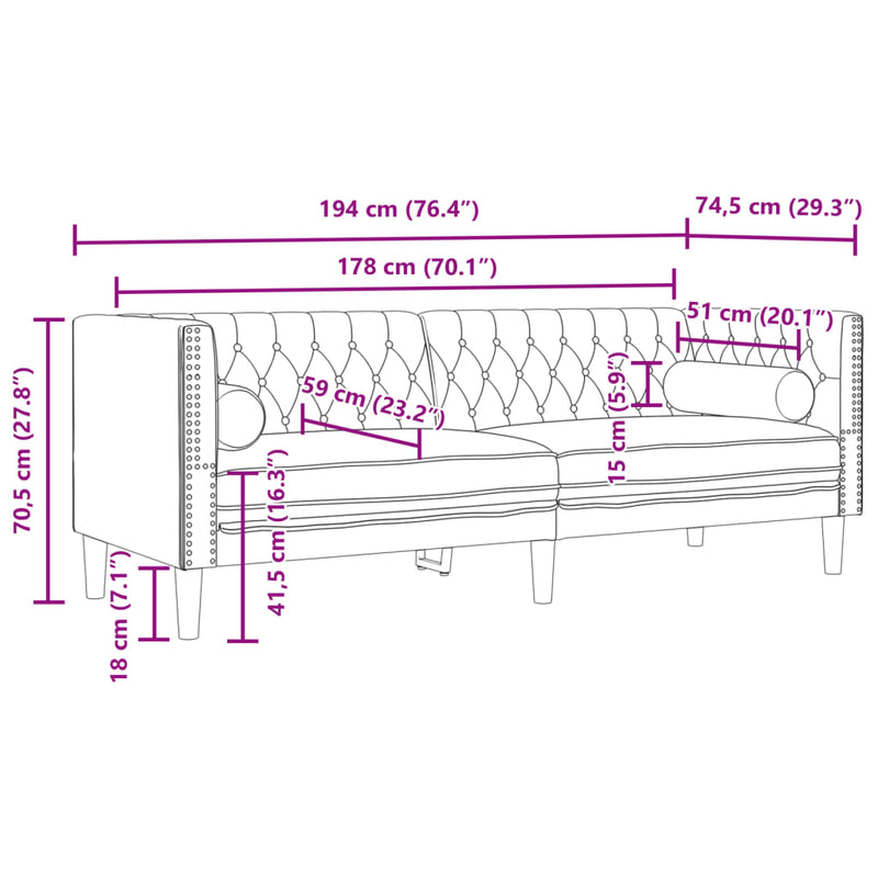 vidaXL 3 részes sötétszürke bársony Chesterfield kanapészett párnákkal