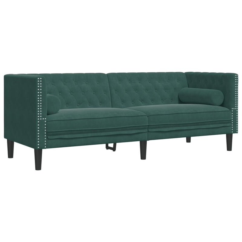 vidaXL 3 részes sötétzöld bársony Chesterfield kanapészett párnákkal