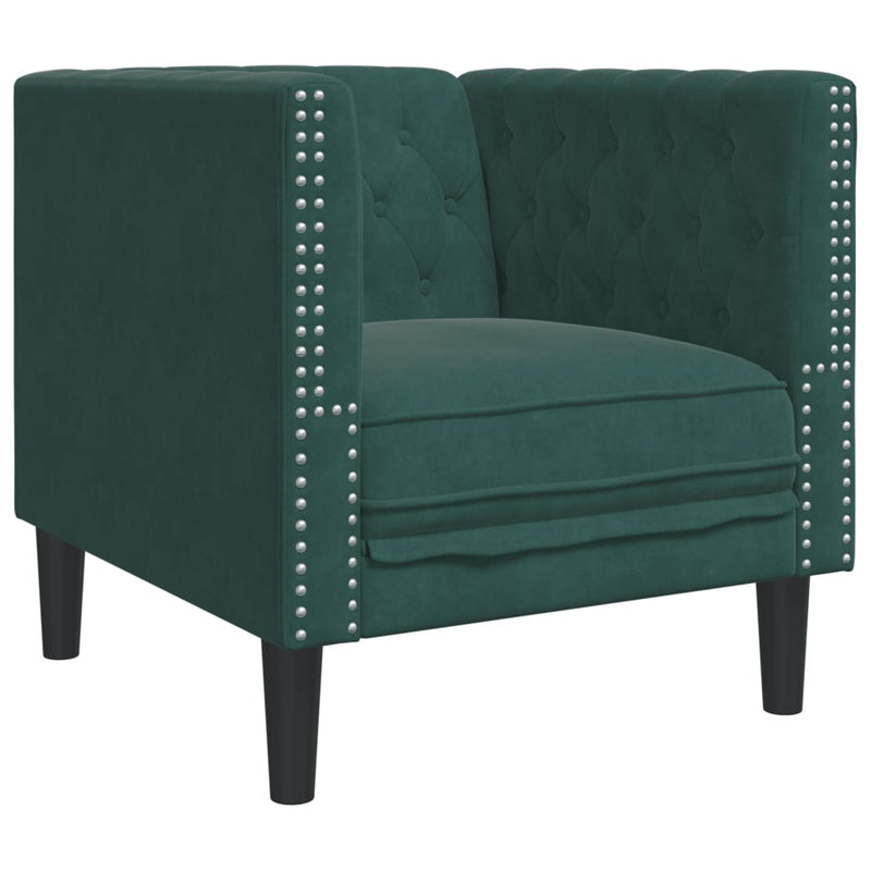vidaXL 3 részes sötétzöld bársony Chesterfield kanapészett párnákkal