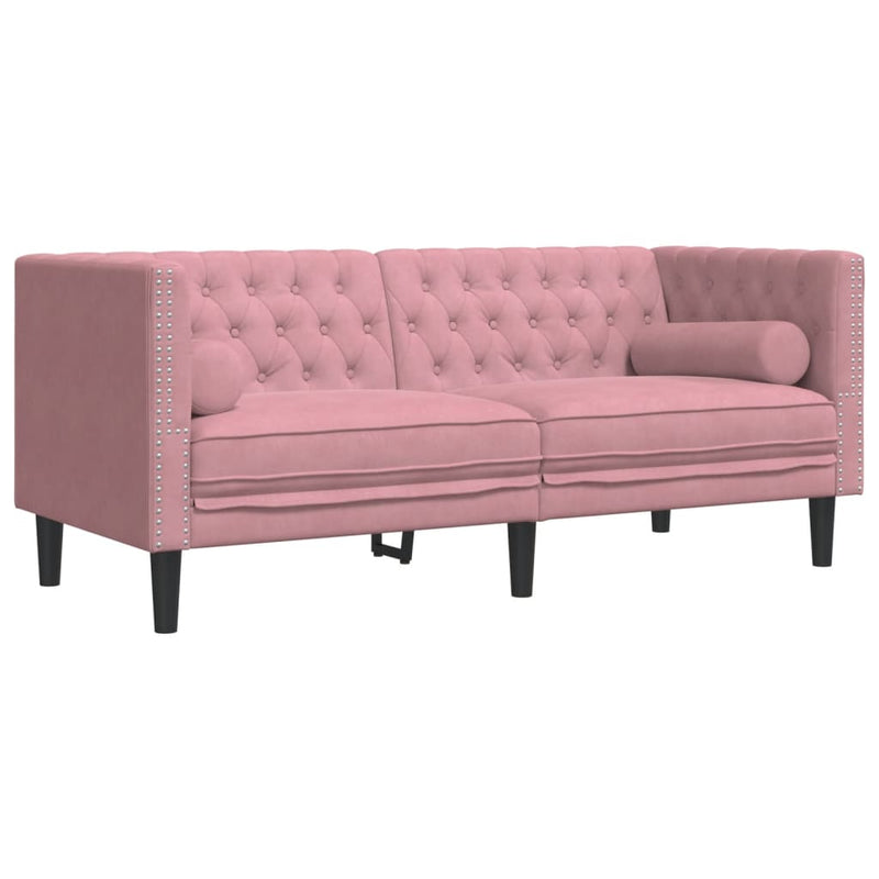 vidaXL 3 részes rózsaszín bársony Chesterfield kanapészett párnákkal