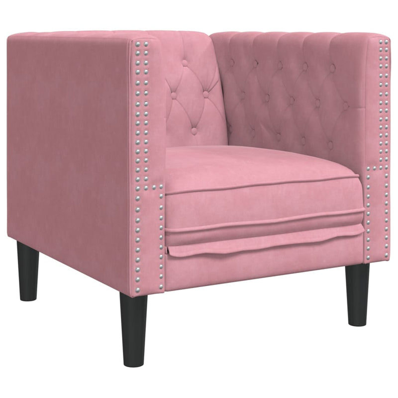 vidaXL 3 részes rózsaszín bársony Chesterfield kanapészett párnákkal