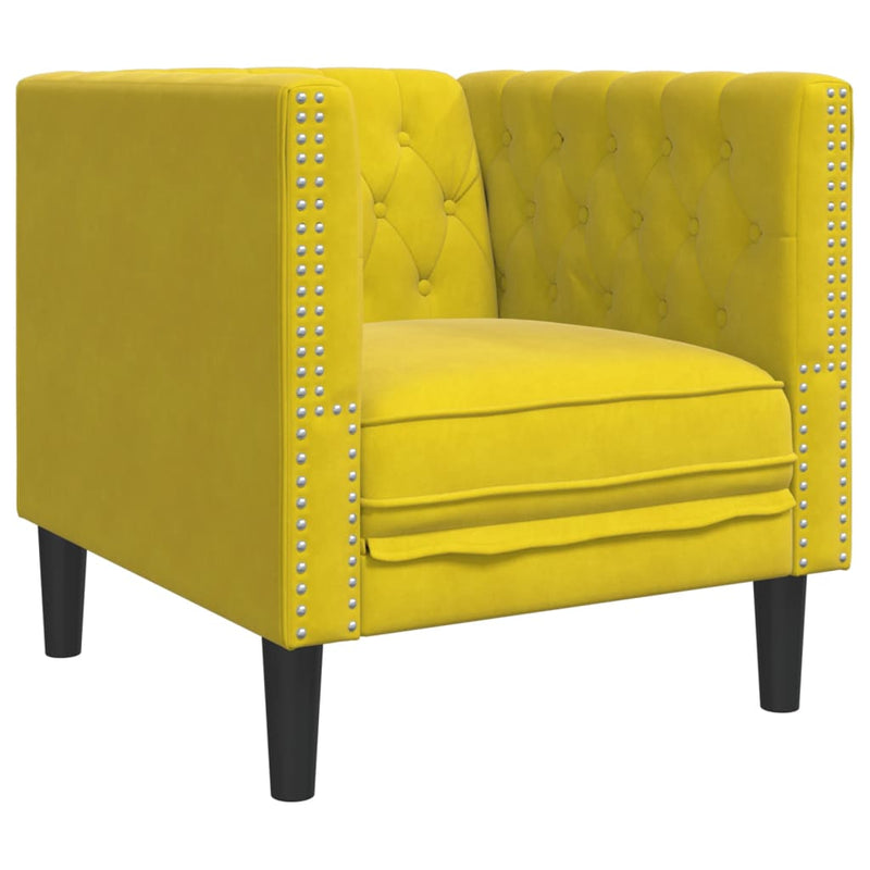 vidaXL 3 részes sárga bársony Chesterfield kanapészett hengerpárnákkal