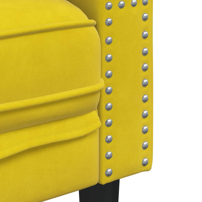 vidaXL 3 részes sárga bársony Chesterfield kanapészett hengerpárnákkal