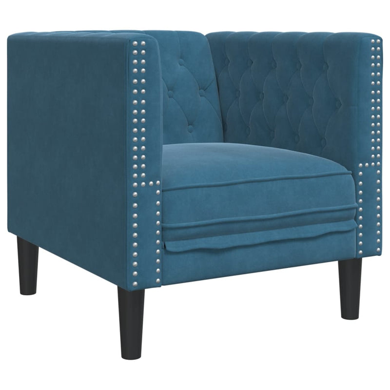 vidaXL 3 részes kék bársony Chesterfield kanapészett hengerpárnákkal