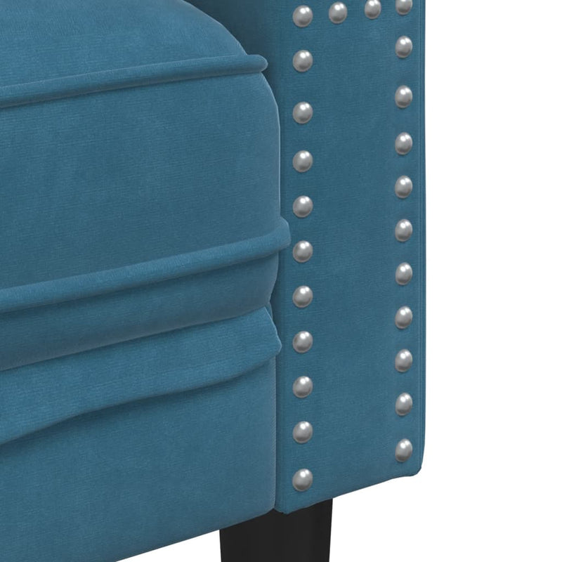 vidaXL 3 részes kék bársony Chesterfield kanapészett hengerpárnákkal