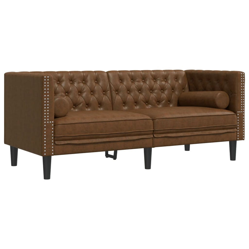 vidaXL 3 részes barna művelúr Chesterfield kanapészett hengerpárnákkal