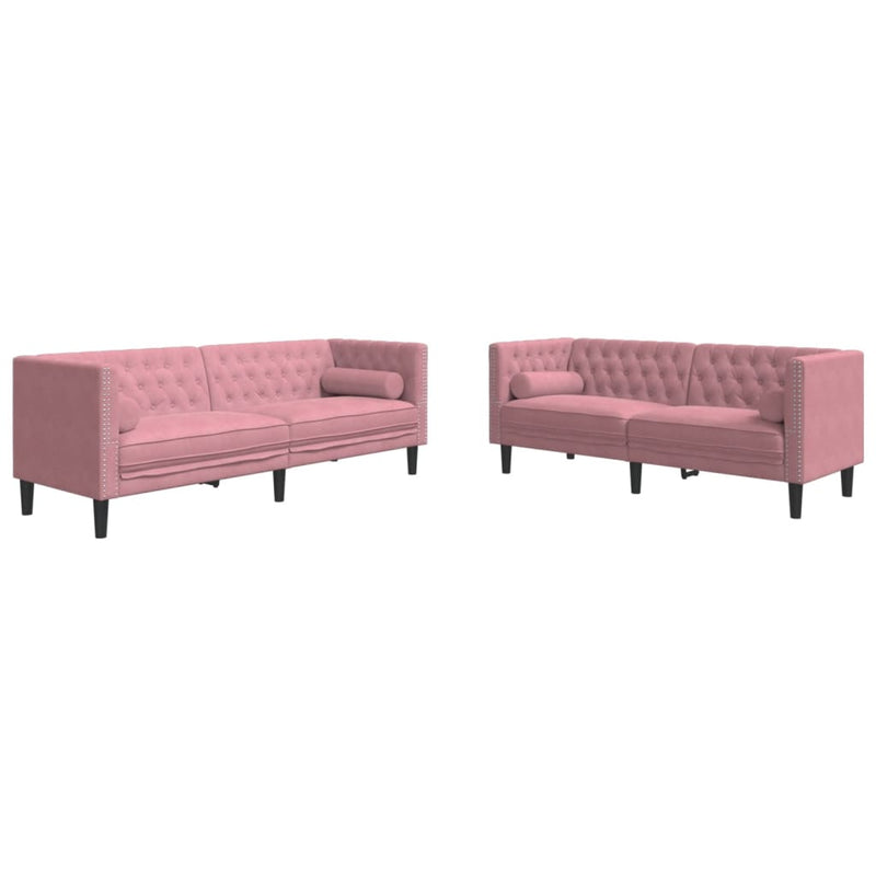 vidaXL 2 részes rózsaszín bársony Chesterfield kanapészett párnákkal