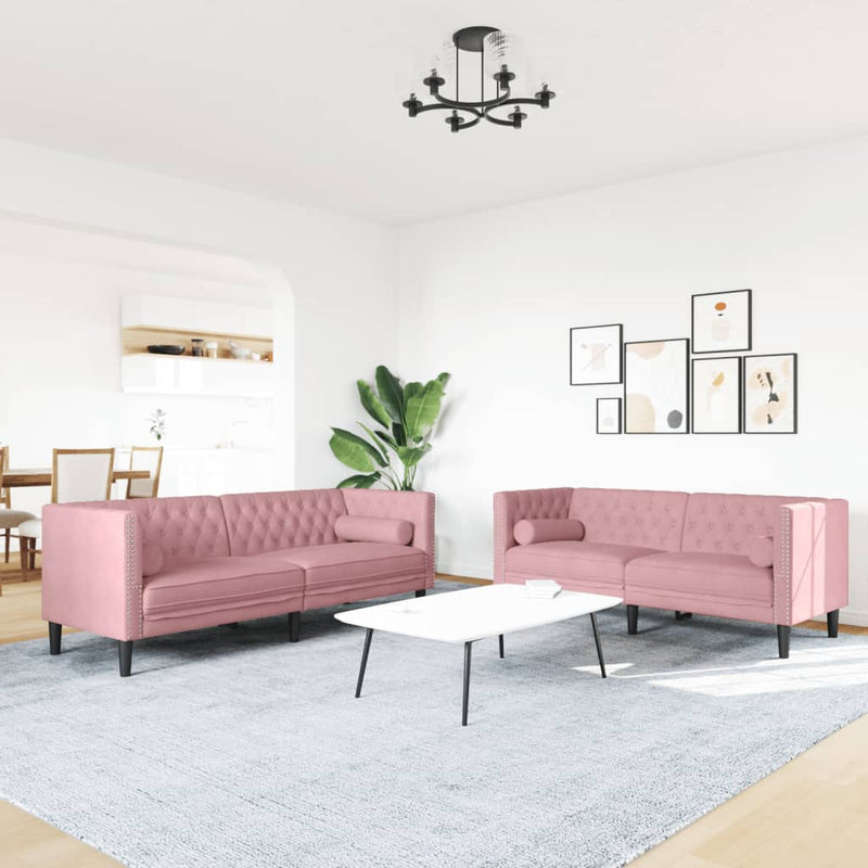 vidaXL 2 részes rózsaszín bársony Chesterfield kanapészett párnákkal