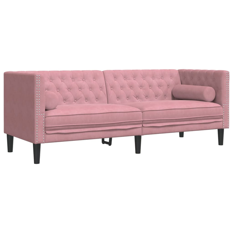 vidaXL 2 részes rózsaszín bársony Chesterfield kanapészett párnákkal