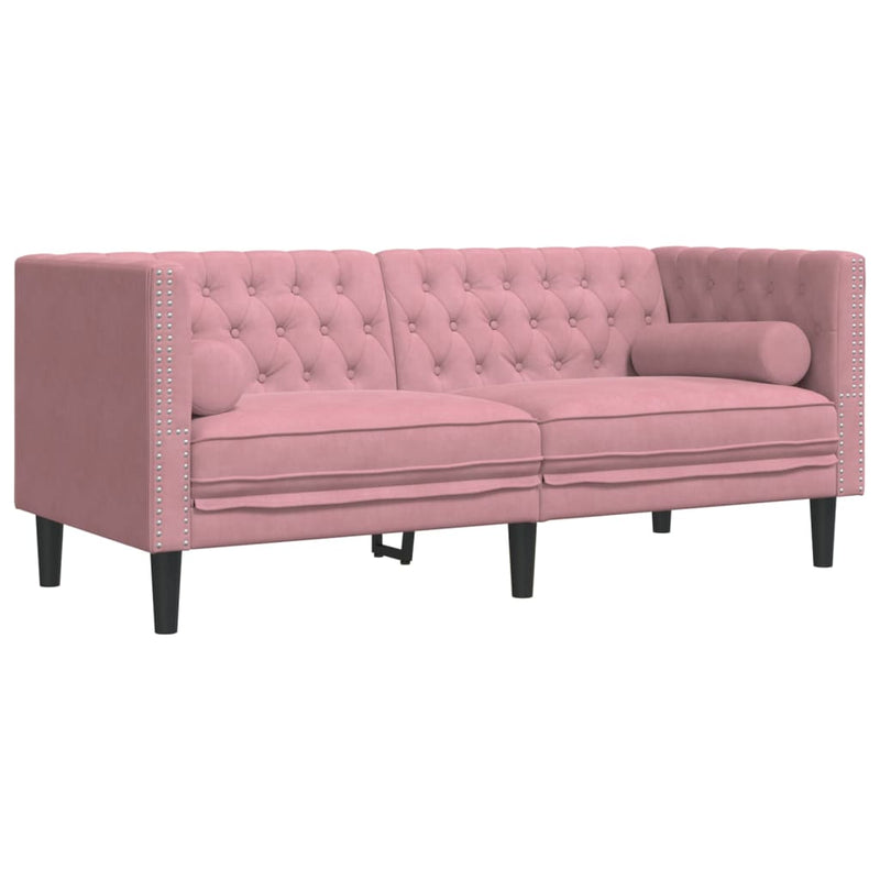 vidaXL 2 részes rózsaszín bársony Chesterfield kanapészett párnákkal