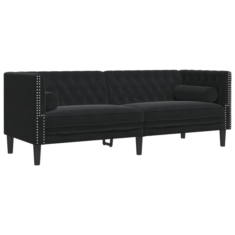 vidaXL 2 részes fekete bársony Chesterfield kanapészett párnákkal