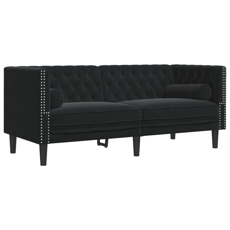vidaXL 2 részes fekete bársony Chesterfield kanapészett párnákkal