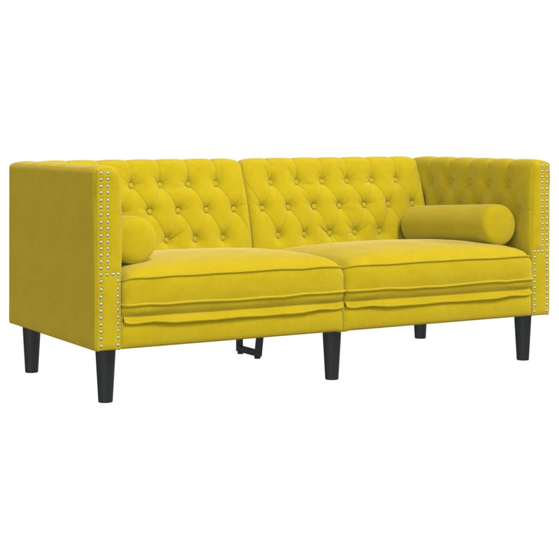 vidaXL 2 részes sárga bársony Chesterfield kanapészett hengerpárnákkal