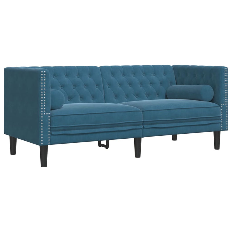 vidaXL 2 részes kék bársony Chesterfield kanapészett hengerpárnákkal
