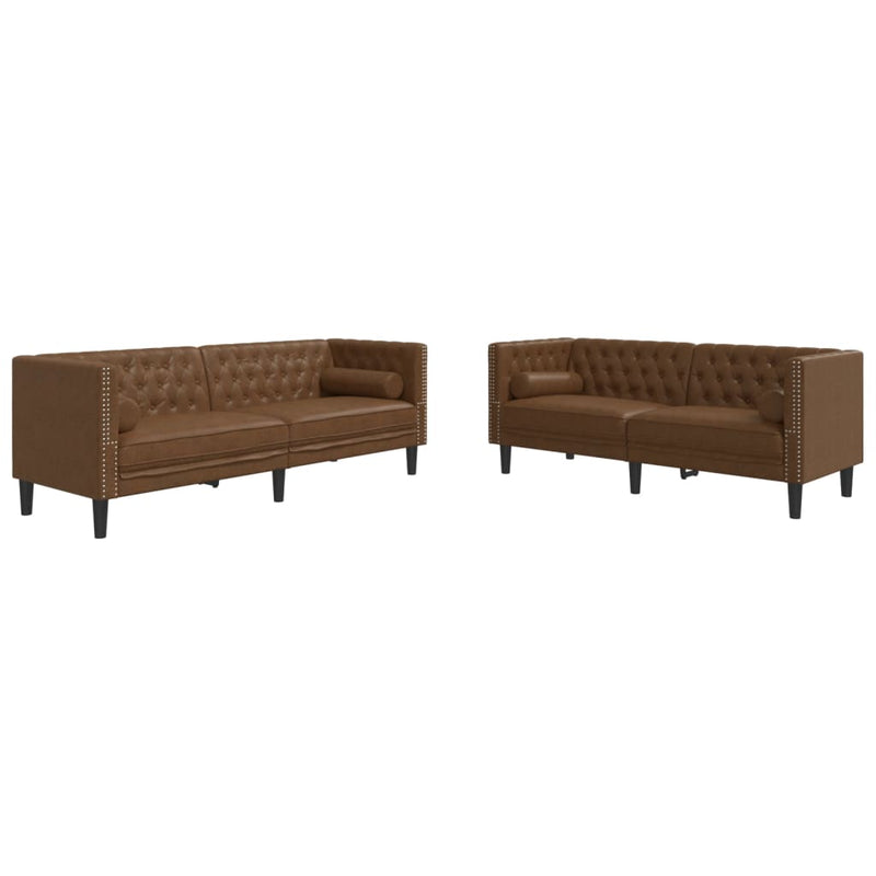 vidaXL 2 részes barna művelúr Chesterfield kanapészett hengerpárnákkal