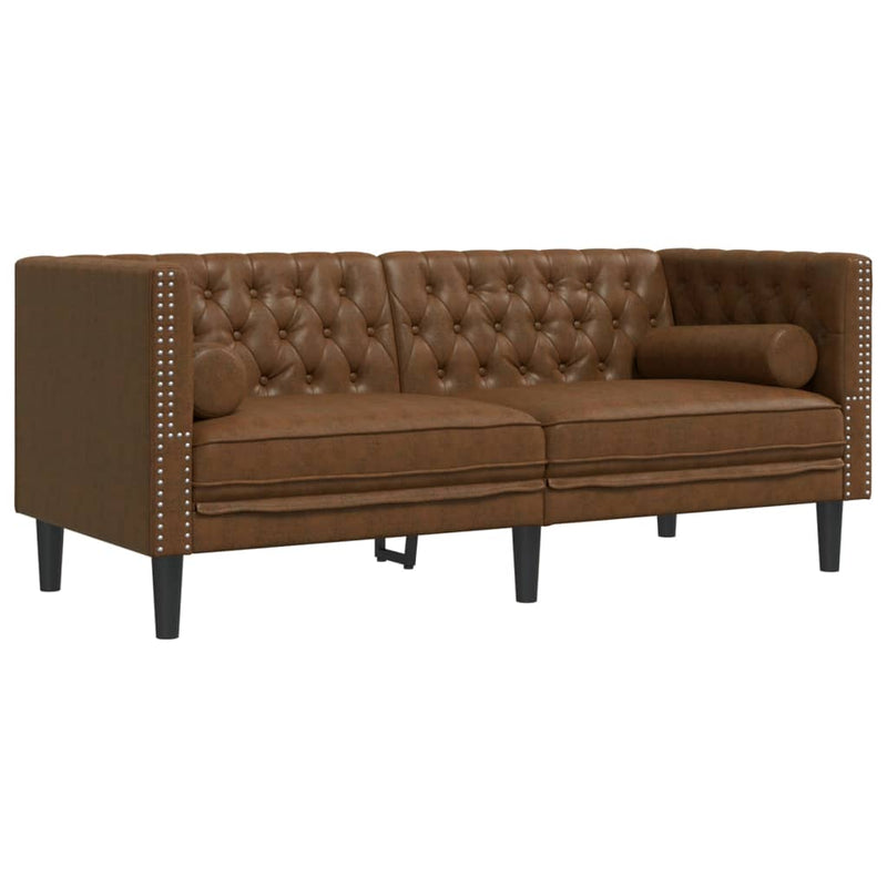 vidaXL 2 részes barna művelúr Chesterfield kanapészett hengerpárnákkal