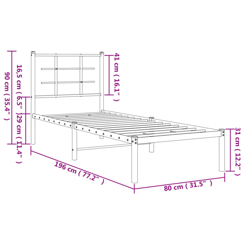 vidaXL fekete fém ágykeret fejtámlával 75 x 190 cm