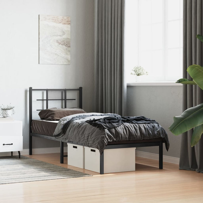 vidaXL fekete fém ágykeret fejtámlával 75 x 190 cm