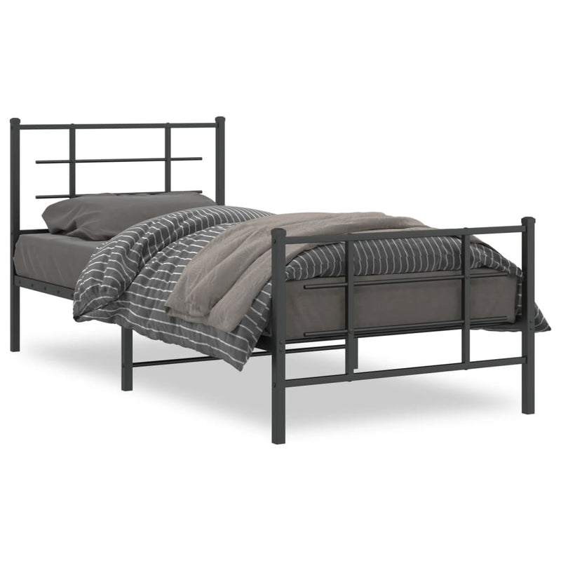vidaXL fekete fém ágykeret fej- és lábtámlával 90 x 200 cm