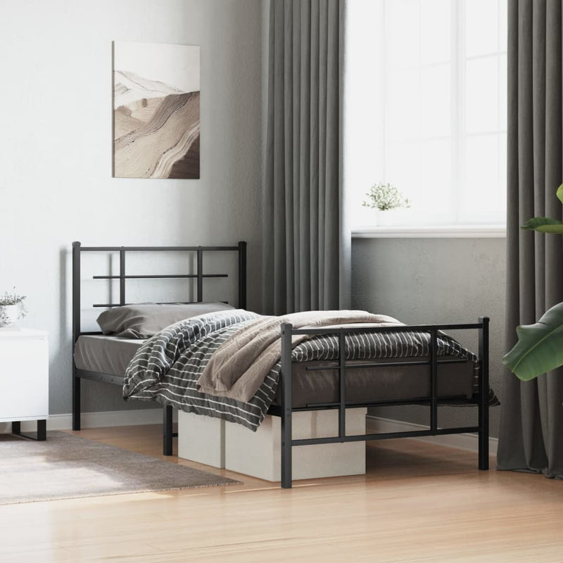 vidaXL fekete fém ágykeret fej- és lábtámlával 90 x 200 cm