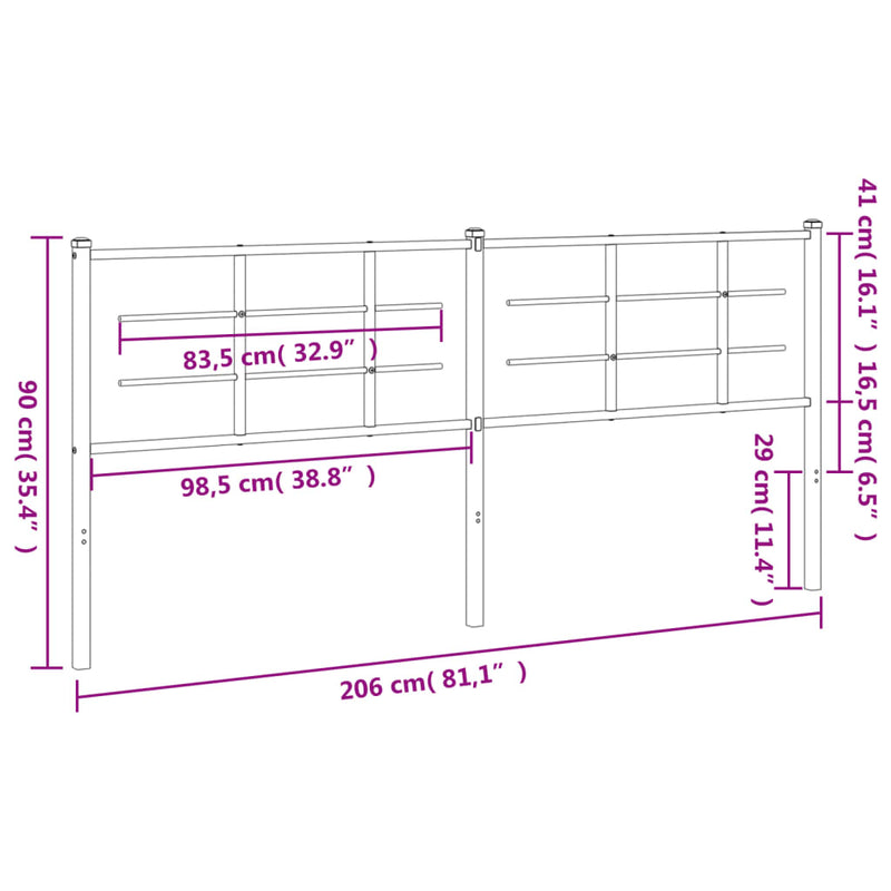 vidaXL fekete fém fejtámla 200 cm