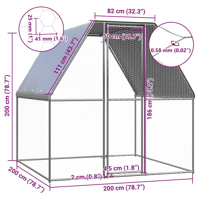 vidaXL ezüst és szürke horganyzott acél tyúkketrec 2 x 2 x 2 m