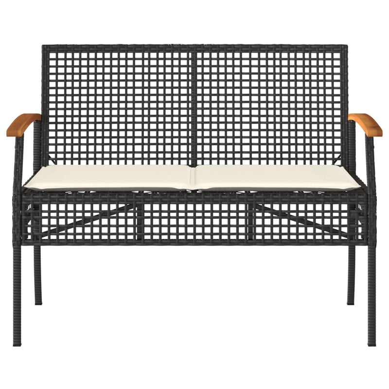 vidaXL fekete polyrattan és akácfa kerti pad párnával