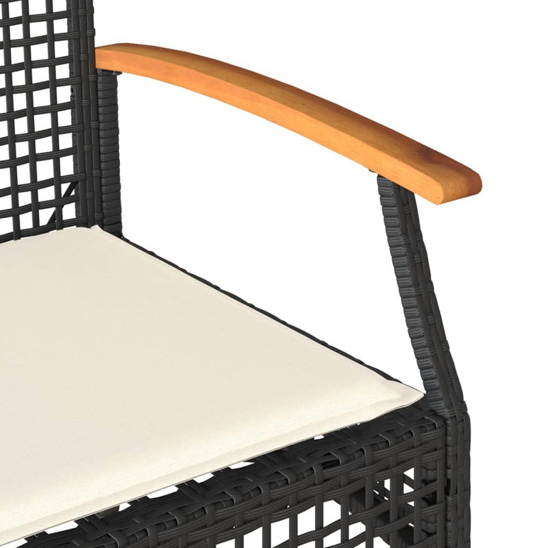 vidaXL fekete polyrattan és akácfa kerti pad párnával