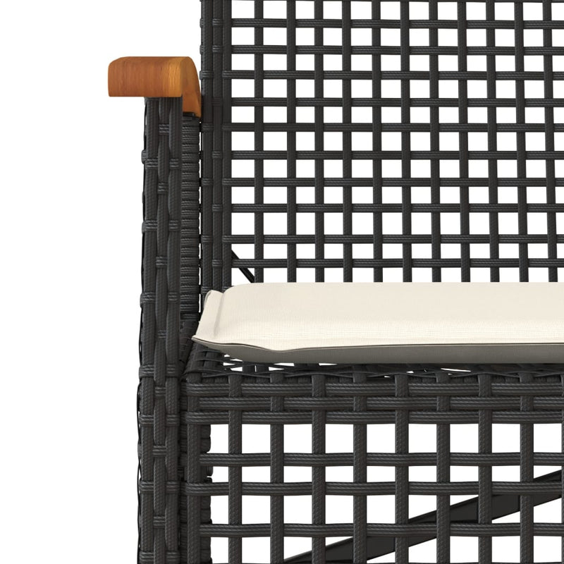 vidaXL fekete polyrattan és akácfa kerti pad párnával