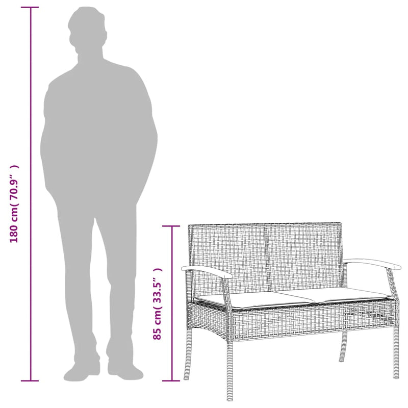 vidaXL fekete polyrattan és akácfa kerti pad párnával