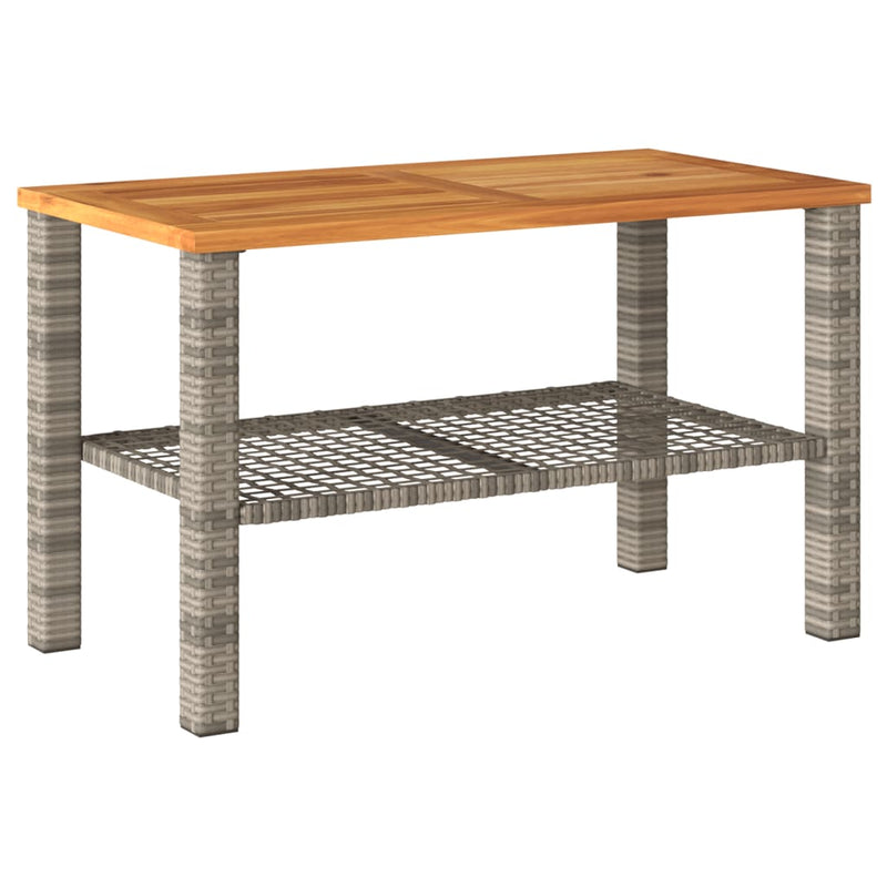 vidaXL szürke polyrattan és akácfa kerti asztal 70 x 38 x 42 cm