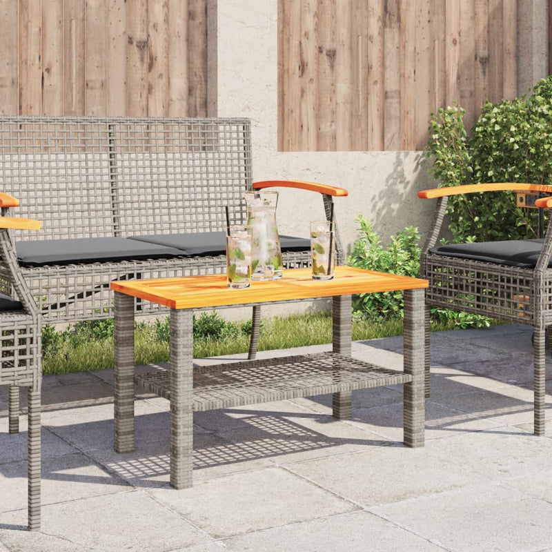 vidaXL szürke polyrattan és akácfa kerti asztal 70 x 38 x 42 cm