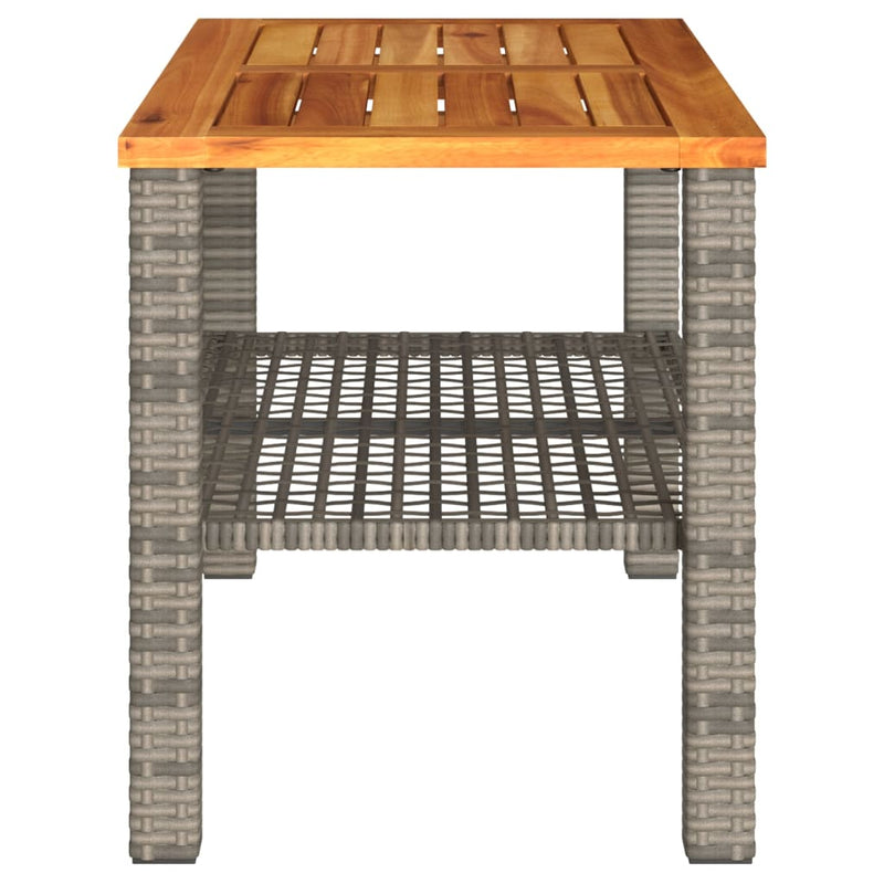 vidaXL szürke polyrattan és akácfa kerti asztal 70 x 38 x 42 cm