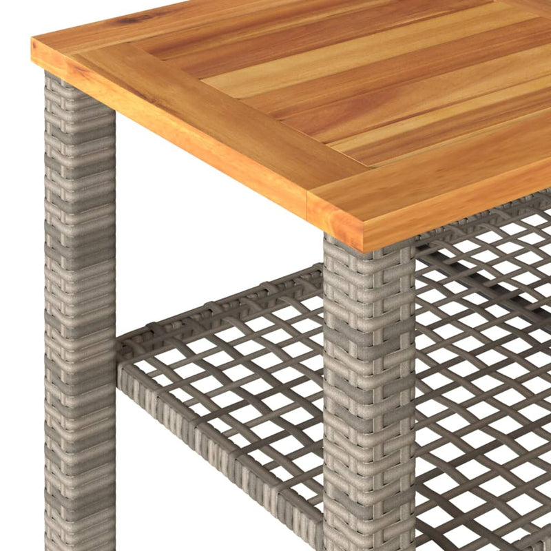 vidaXL szürke polyrattan és akácfa kerti asztal 70 x 38 x 42 cm