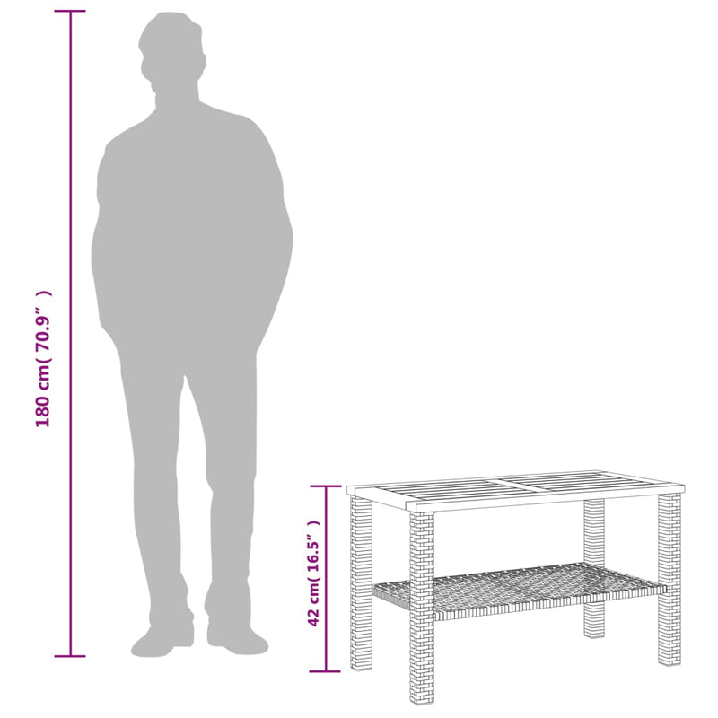 vidaXL szürke polyrattan és akácfa kerti asztal 70 x 38 x 42 cm
