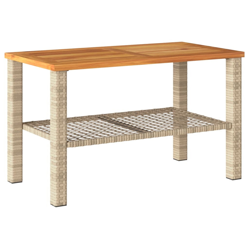 vidaXL bézs polyrattan és akácfa kerti asztal 70 x 38 x 42 cm